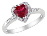 Lab-Created Ruby Heart Ring 1.10 Carat (ctw) with Diamonds in Sterling Silver